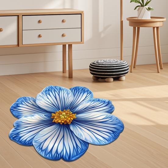 Floral Plush Floor Mat 3D Visual Flower Shaped Floor Rug Mat for Bathroom Quick-Drying Non-Slip Absorbent
