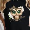 Cartoon Owl Print Crew Neck T-shirt Casual Short Sleeve Top for Spring & Summer Women's Clothing Harajuku T Shirt Women