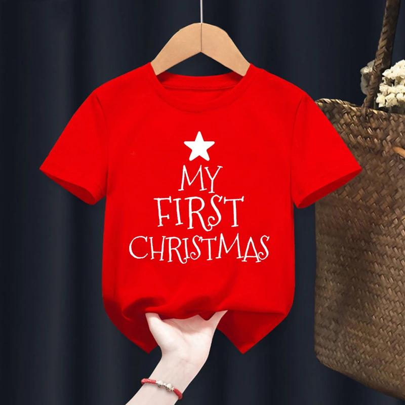 Christmas Kid T Shirt Fashion Merry Christmas Letter-printed Children's T-shirt Short-sleeved Tops for Children Clothes Tee