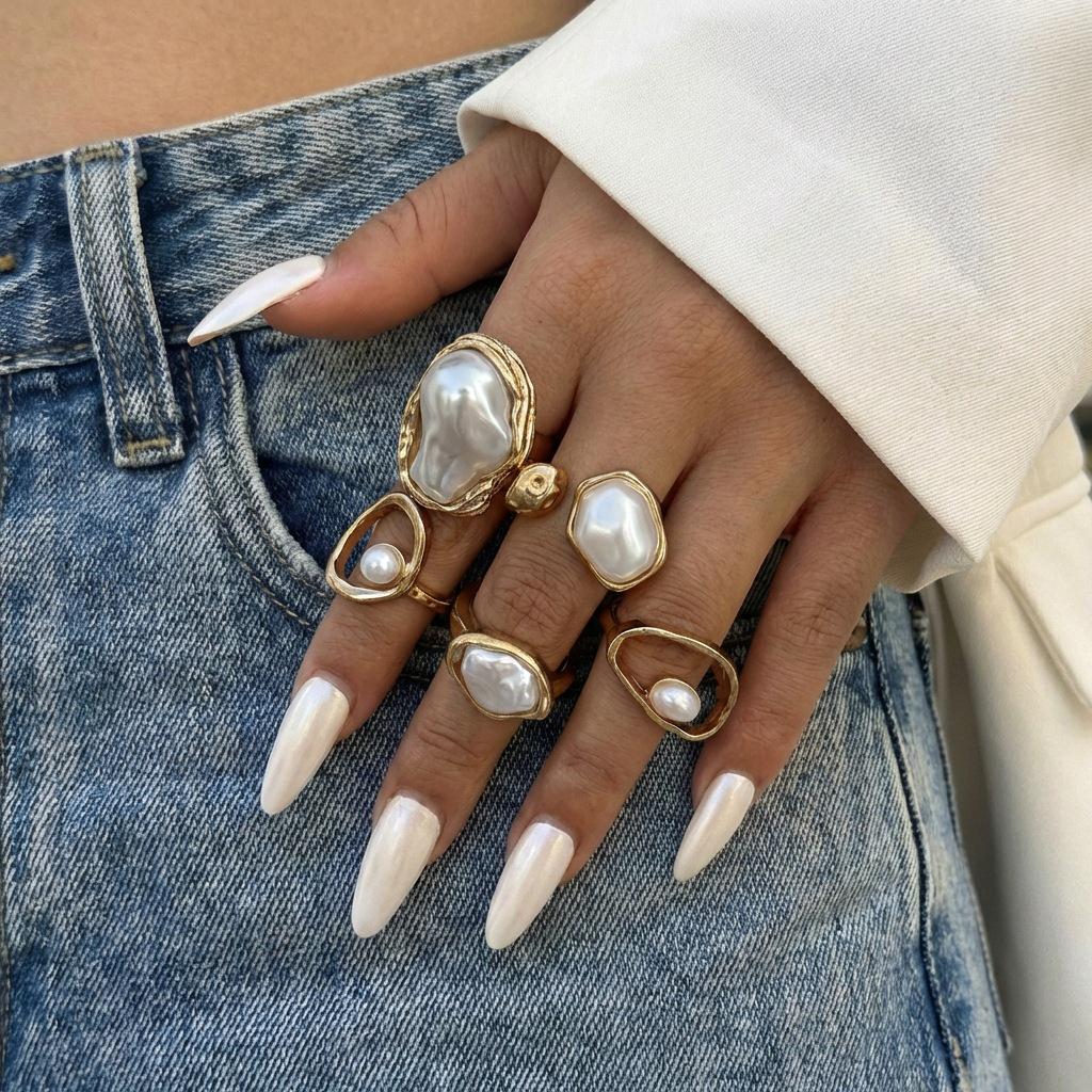 Korean Retro Geometric Oval Hollow Ring Set - Stylish Irregular Finger Rings for Women
