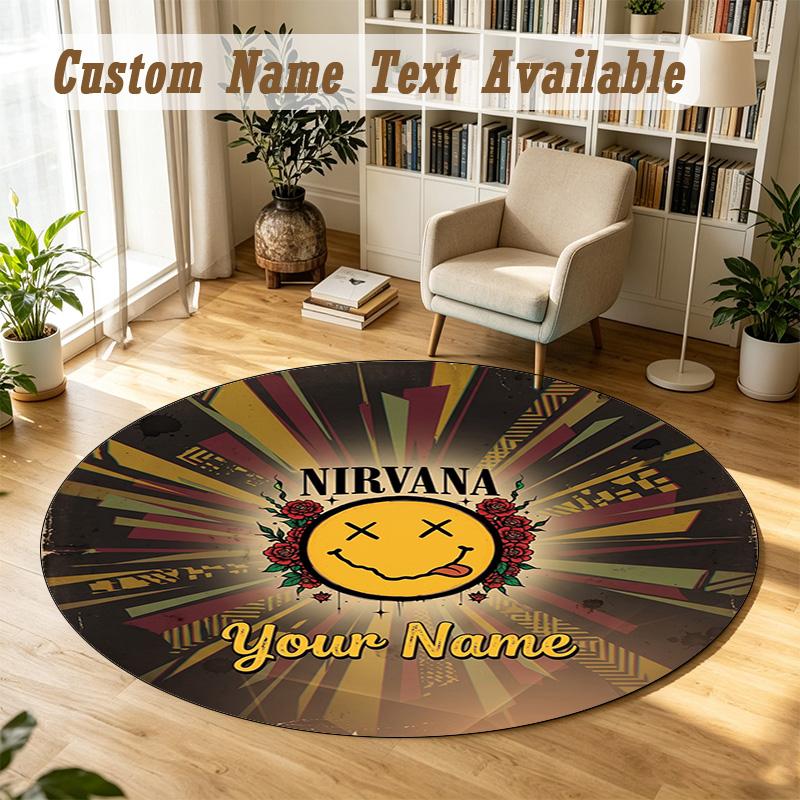 Round Rug Custom NameNirvana Pattern Non Slip Carpet Home Floor Decor
