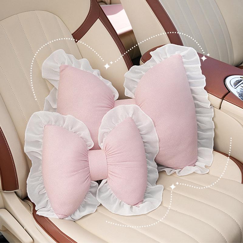 Lace-Edged Butterfly Car Neck & Lumbar Support Pillow - Universal, Comfortable & Breathable for All Seasons