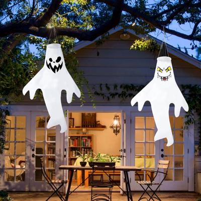 Halloween Ghost Windmill Flag Enchanting Outdoor Garden Decoration Pendant Grimacing Ghost Windsock Adds a Terrifying Touch
