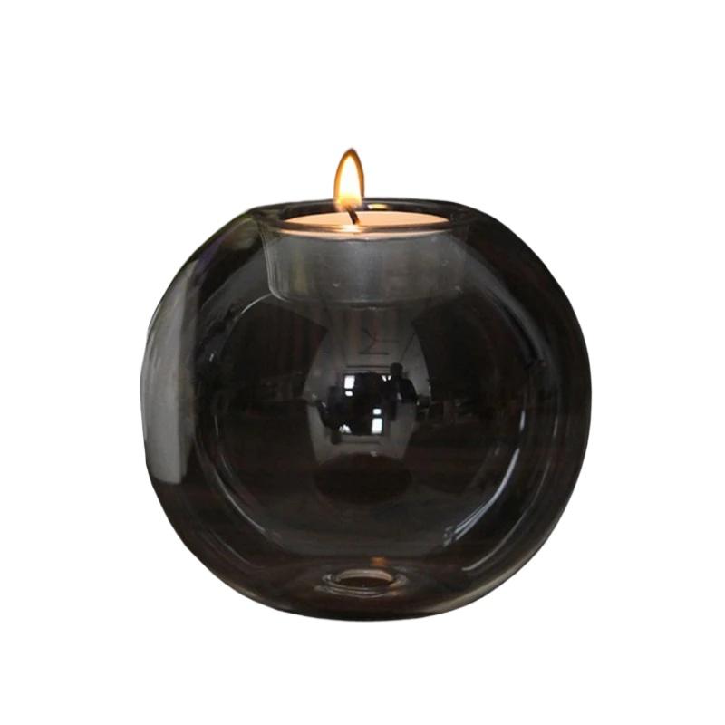1PC Glass European Round Candle Holder Clear Glass Candle Holder Glass Crafts Ornament Home Decoration