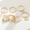 8pcs/set Gold Star Leaf Pearl Rings Personalized Fashionable Rings Set Alloy Rings Women Jewelry Accessories