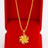 Gold-Plated Brass Lily Pendant Necklace with Vietnamese Sand Gold Water Wave Design