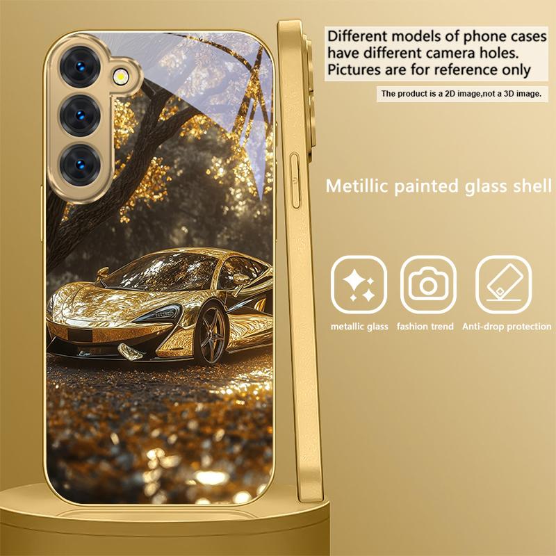 

Golden luxury sports car For Samsung Galaxy S26 S20 FE S21 S22 S23 Plus S24 Ultra S25Ultra S21+ S22Plus Golden glass phone case Galaxy S26