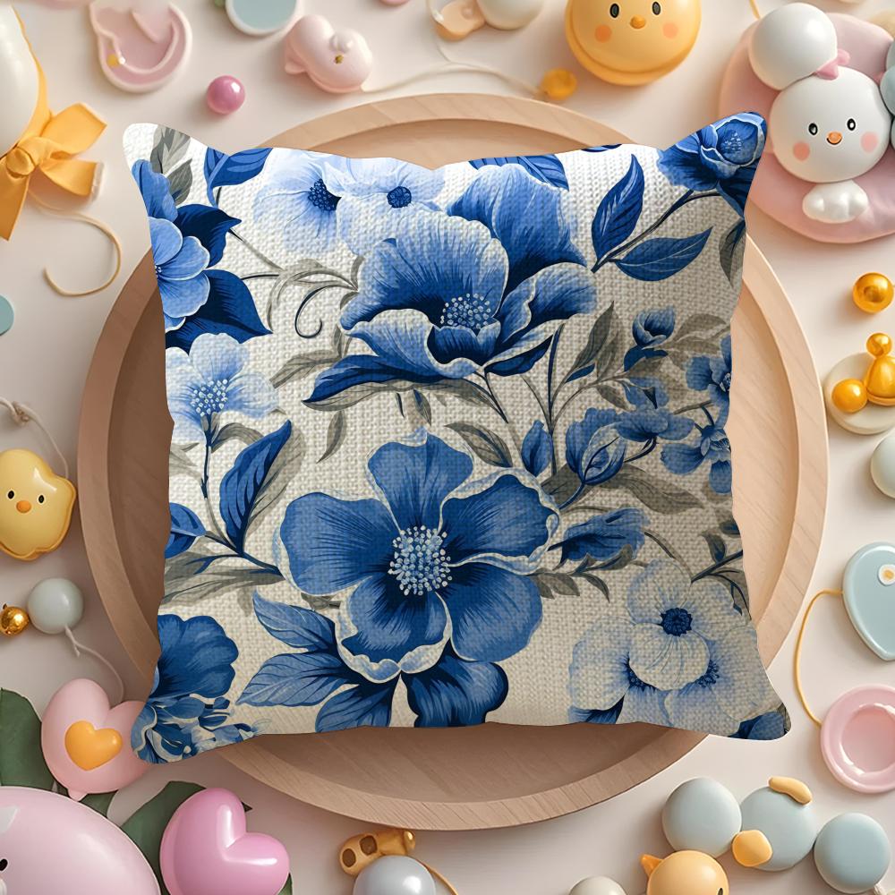 Elegant Blue Floral Pattern Pillow Case Pattern Printed Pillowcase for Living Room Sofa Cushion Cover  Bedroom Decor