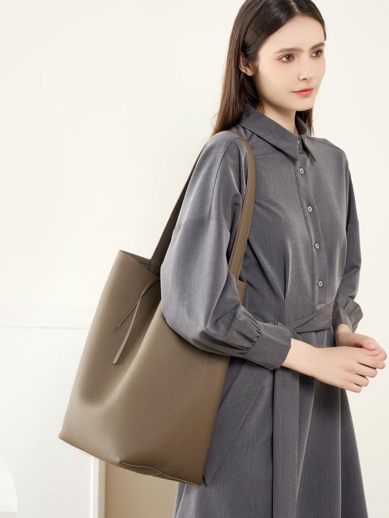 High End Top Layer Togo Cowhide Japanese Korean Lazy Style Genuine Leather Bucket Bag Large Capacity Single Shoulder Genuine Leather Tote Bag Casual