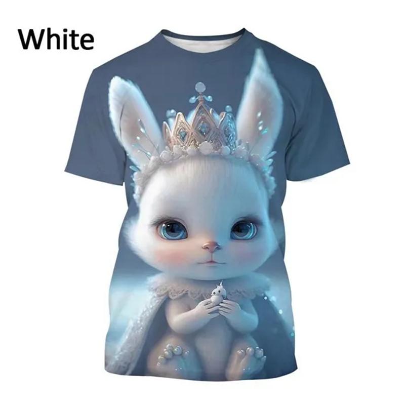 

Летняя распродажа, 3D-принт с изображением кролика, футболка с круглым вырезом и коротким рукавом, модная унисекс, повседневная, симпатичная, топы для мальчиков и девочек, футболки 6XL