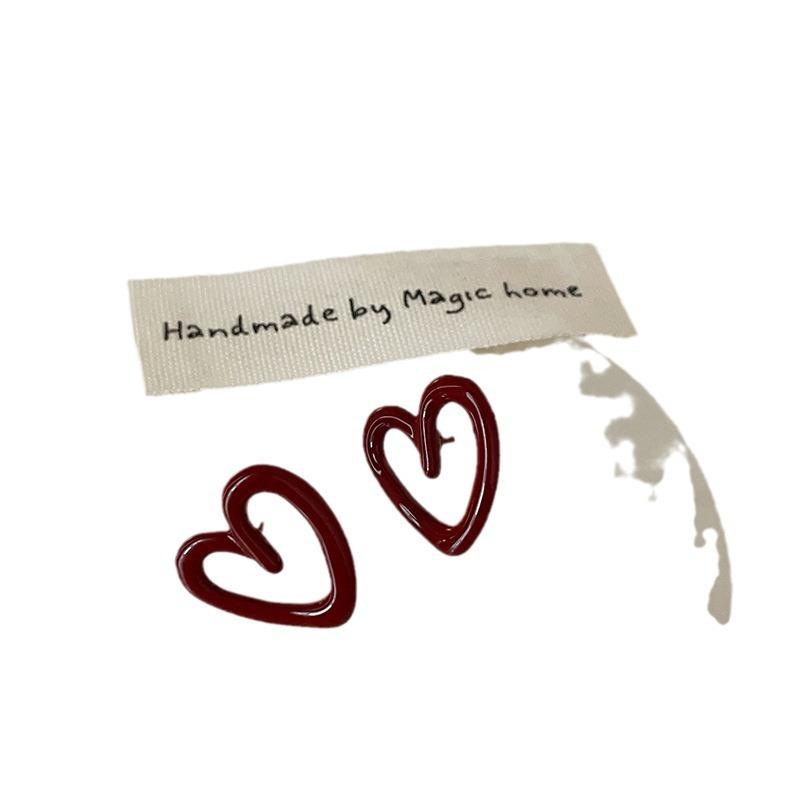 Ankola Red Oil Dripping Empty Love Stud Earrings Women'S Retro Light Luxury Elegant Fashion Temperament Versatile Earrings