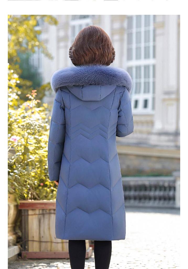 Fox Fur Collar Stylish Women's Down Jacket - Winter Mid-Length Plus Size Outerwear for Middle-Aged and Elderly.