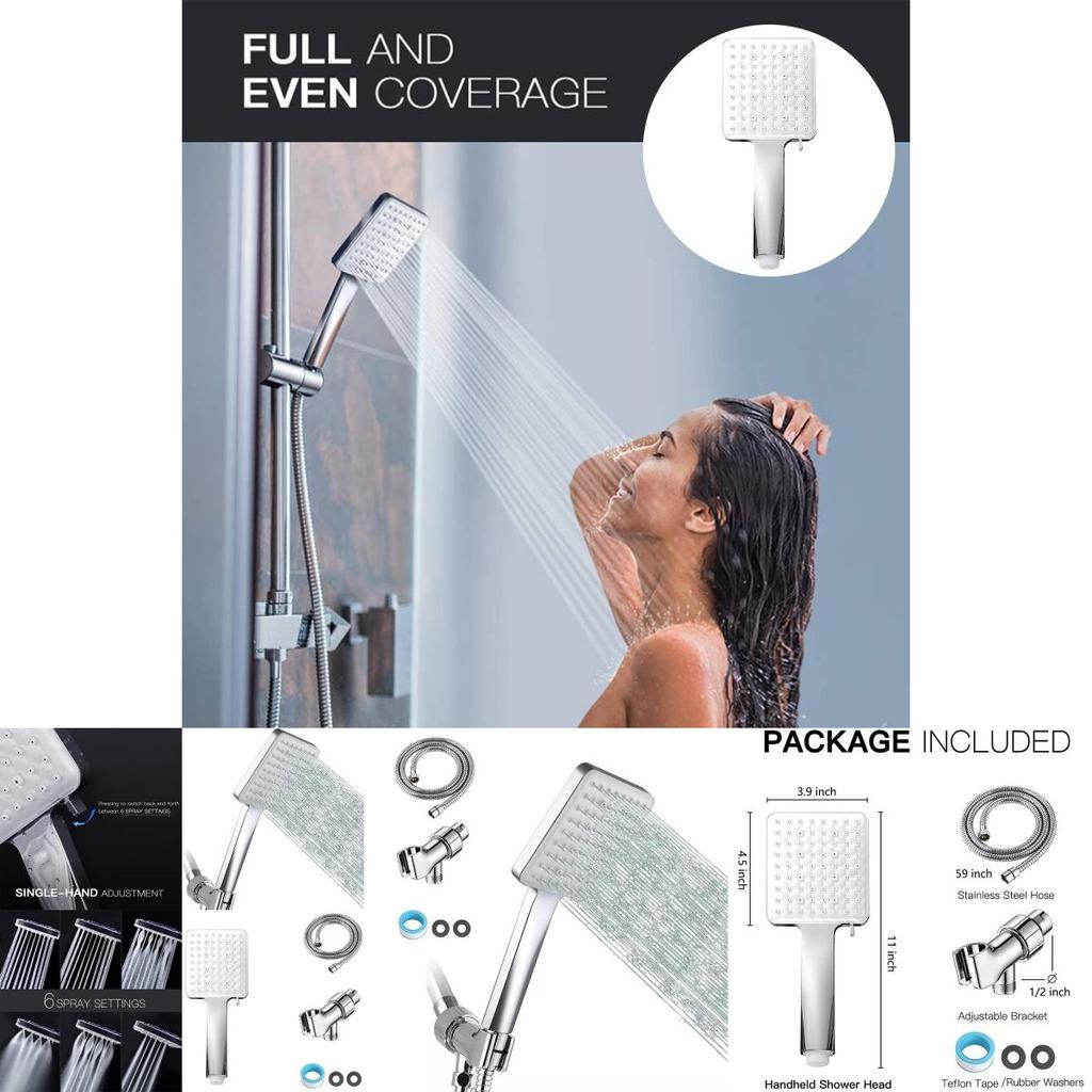 Fyrkantigt Handhållet Duschhuvudset Med Sex Funktioner Och Tryckökning