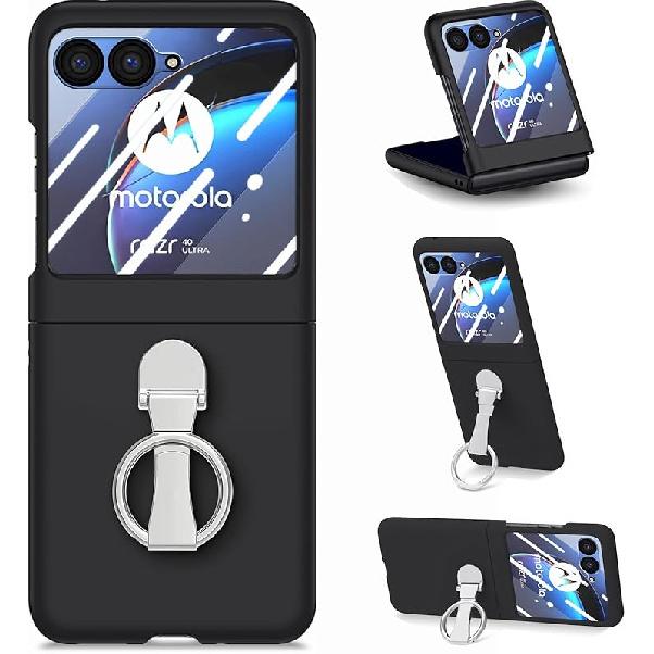 Asuwish Compatible with Motorola Razr Plus 2023 Case and Tempered Glass Screen Protector Back Bumper Metal Ring Holder Stand Kickstand Cell Phone
