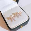 Huitan Luxury Gold Color Bow Stud Earrings Inlaid Crystal Cubic Zirconia Fancy Women's Earrings Daily Wear Chic Accessories Gift