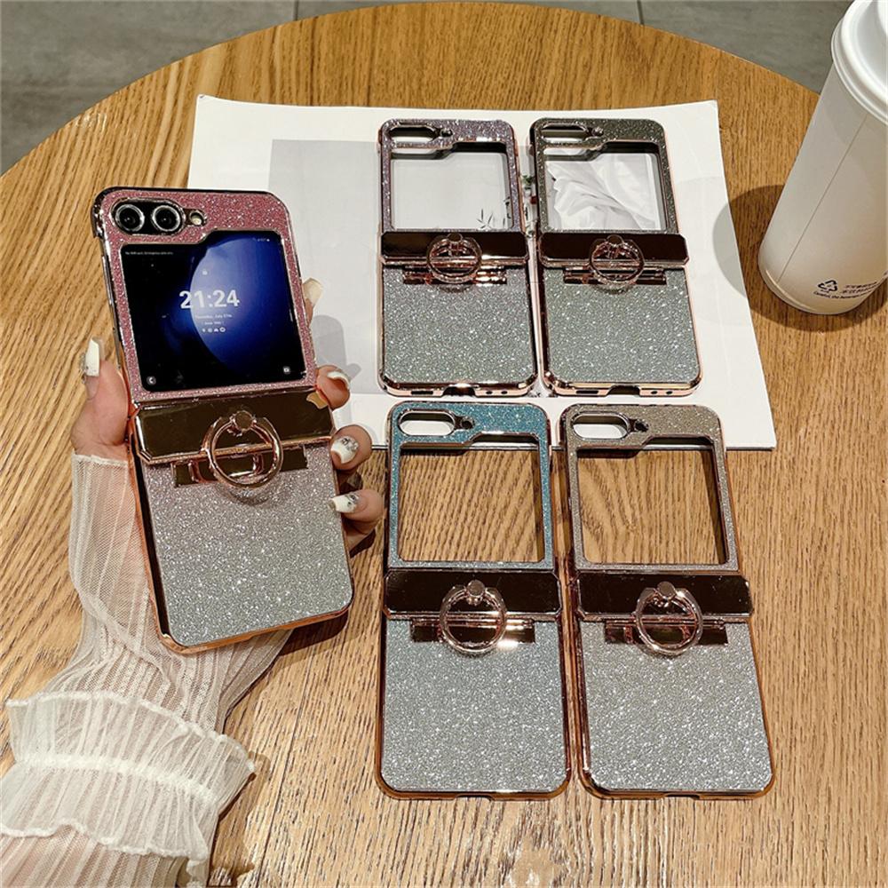 For Samsung ZFlip5 Luxury Glitter Bracket Gradient Case for Samsung Galaxy Z Flip 6 5 4 3 Flip4 Diamond Ring Holder Stand Cover