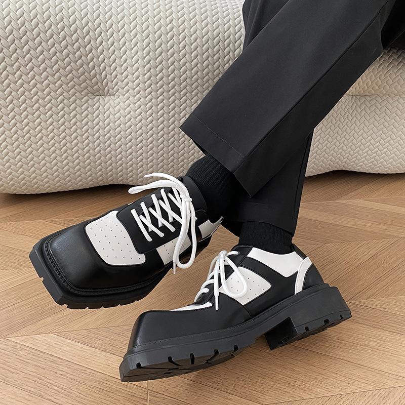 Fashion Shoes for Man Breathable Square Head High-end Men's Shoes High Quality Casual Leather Shoes Thick Sole Mens Shoe Zapatos Hombre