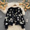 Women Coat Cardigan Single-breasted Long Sleeves Flower Elegant Keep Warm Elastic Cuff
