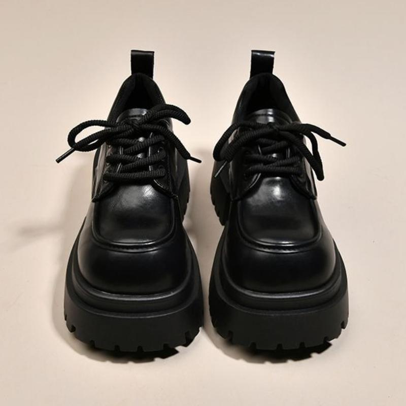 Women s Retro Thick Heel Loafers Spring Autumn New British College Style Versatile Thick Sole Loafers Lace Up Shoes 35 8798₽