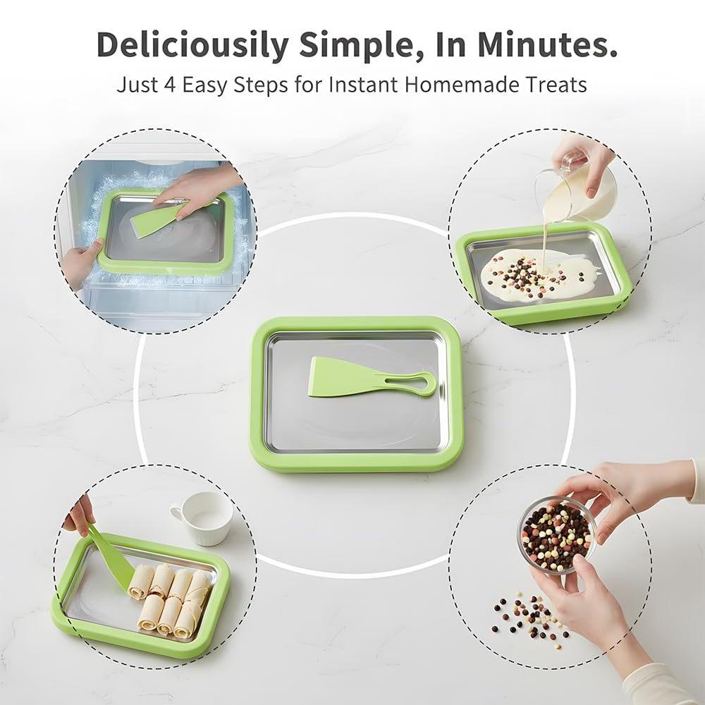 Rolled Ice Cream Maker With 2 Scrapers, Easy Homemade Desserts(White)