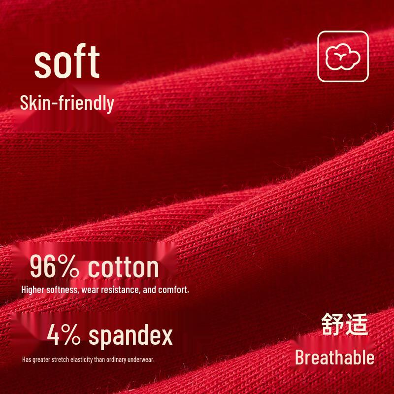 Boys' Lucky Red Pure Cotton Antibacterial Boxer Briefs