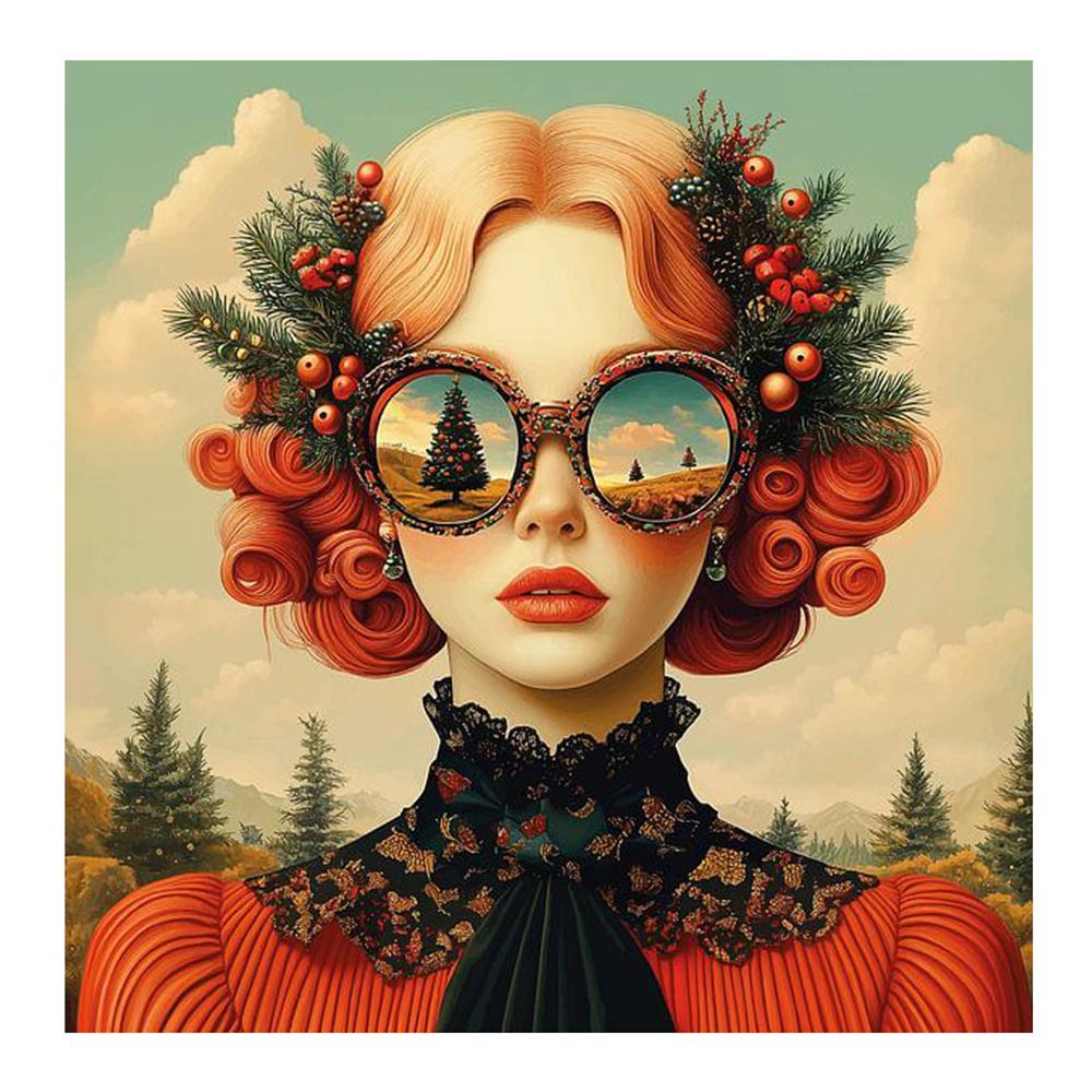 5D DIY Malowanie Diamentami Sztuka Surrealizm Kwiaty Okulary Przeciwsłoneczne Dziewczyna Ptak Mozaika Zestaw Haftowany Rhinestone Krzyżyk Wystrój Domu