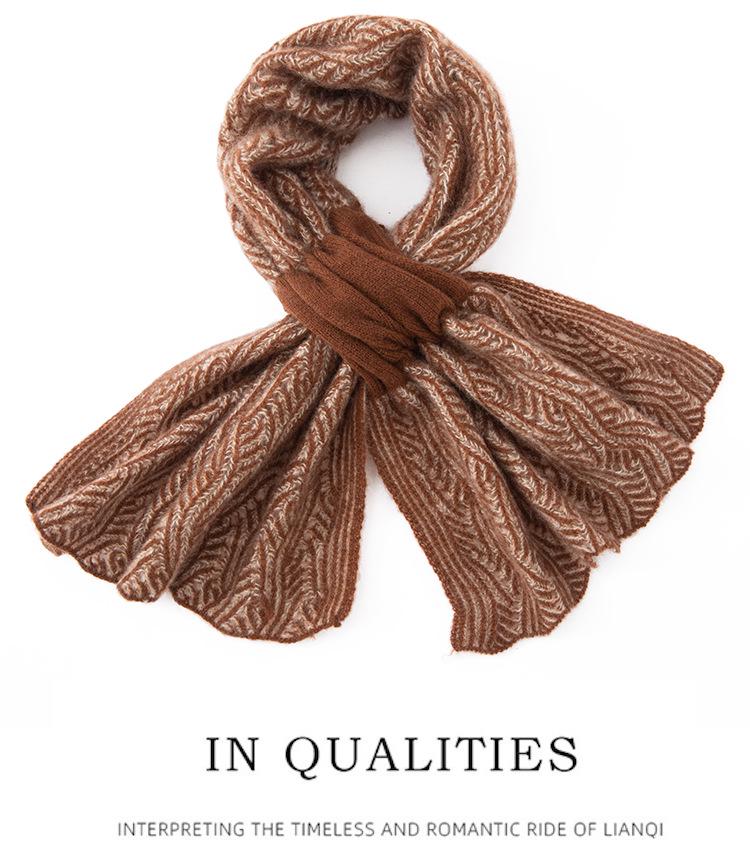 Women's 100% Cashmere Color Block Scarf: Autumn/Winter Style, Neck Protection, Perforated Knit, Hollow Out Design