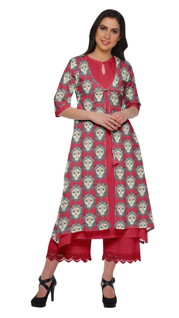 Moomaya Indian Palazzo Kurta Jacket Set For Women Partywear Chanderi Ethnic