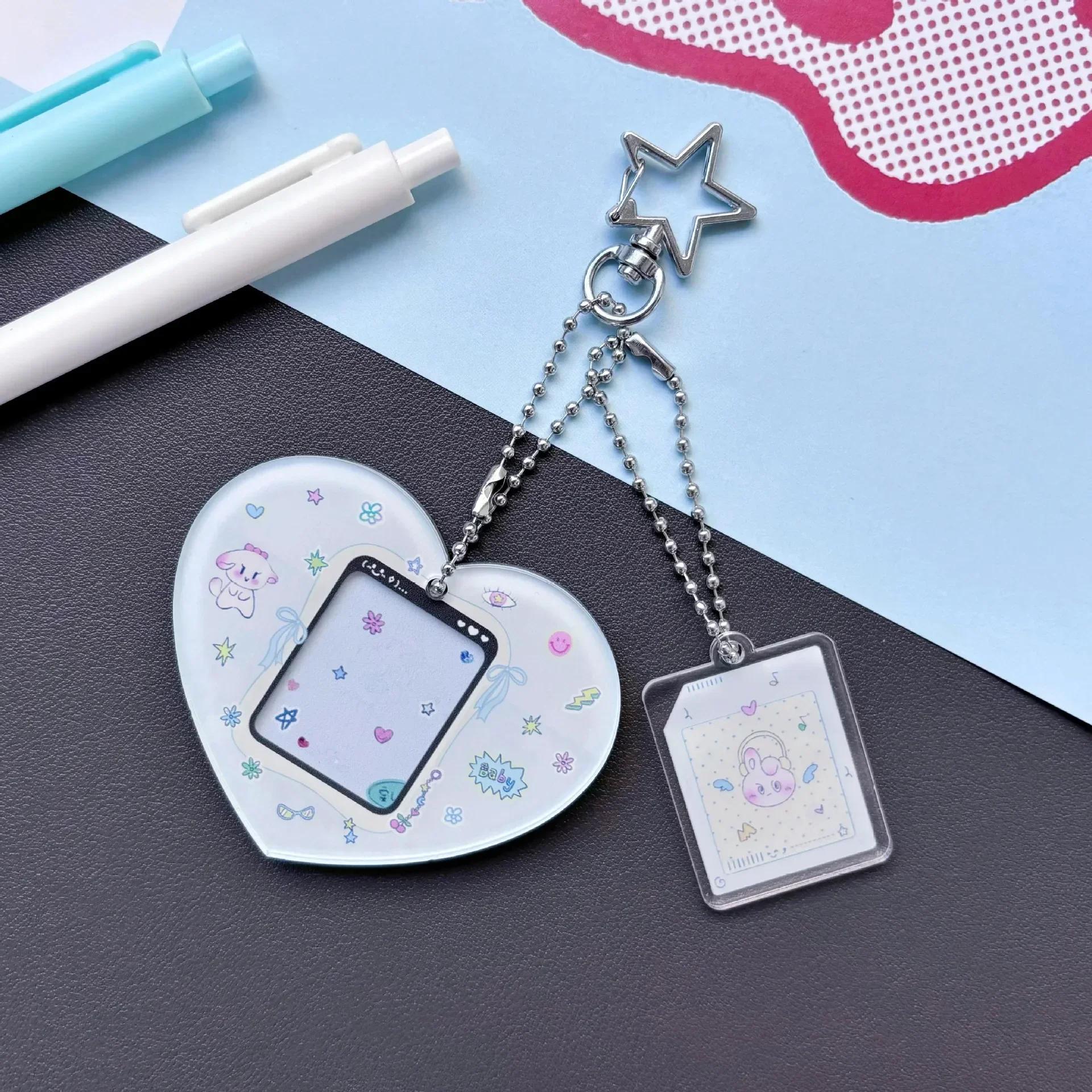 

1-дюймовый милый корейский держатель для фотокарт Kpop в стиле сердца, милый мультяшный протектор удостоверения личности, портативный брелок для ключей, чехол для фотокарты