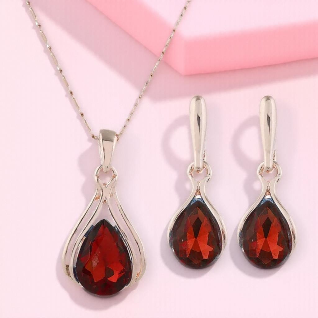 Luxury Women Water Drop Necklace Earring Jewelry Sets Fashion Party Accessories 3 Piece Set