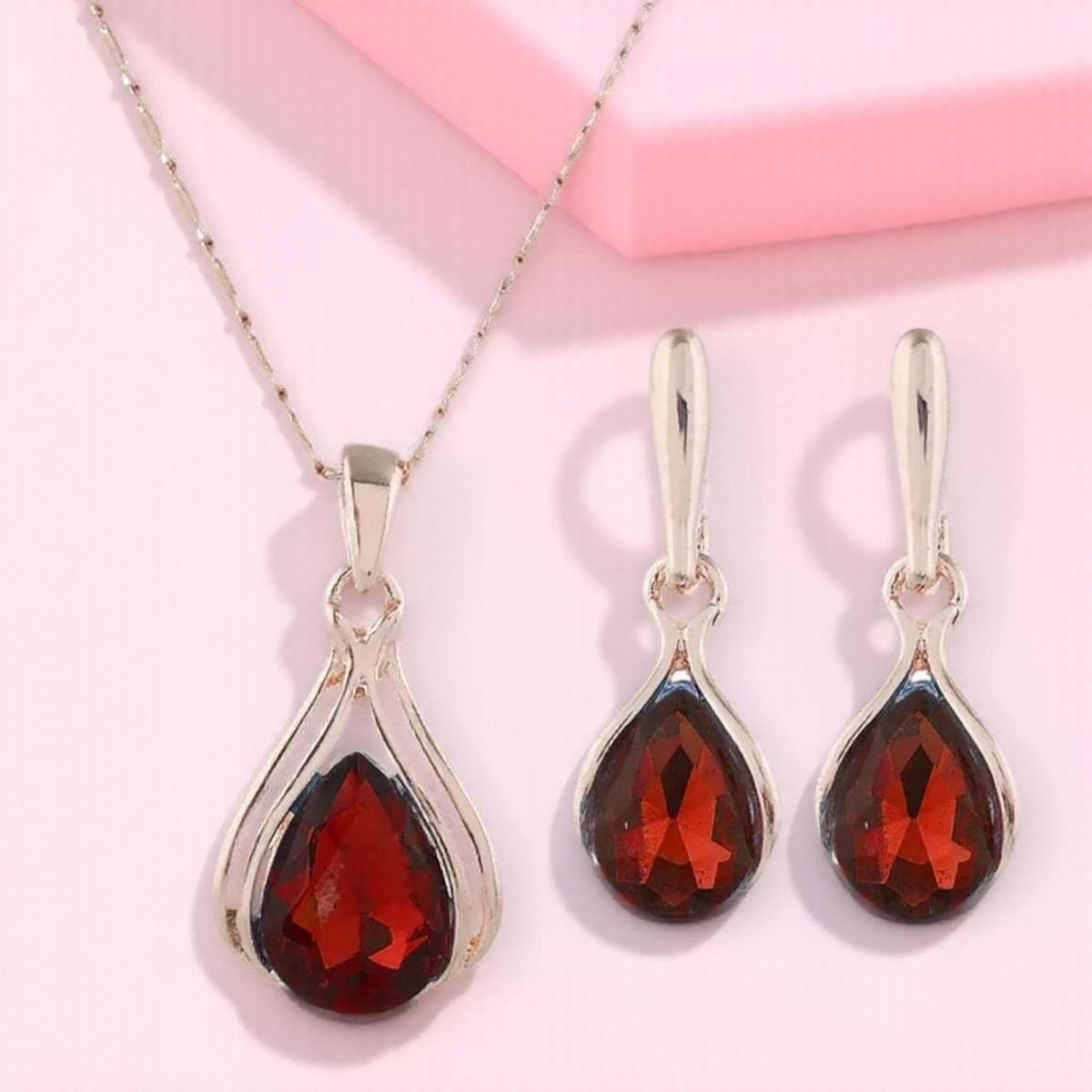 

Luxury Women Water Drop Necklace Earring Jewelry Sets Fashion Party Accessories 3 Piece Set красный