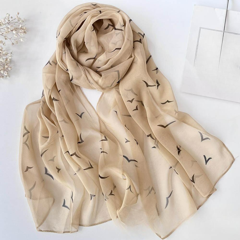 Lotus Sunscreen Silk Scarf Seaside Beach Towel Long Ladies Silk Scarf Lotus Pond Moonlight Thin Silk Scarf