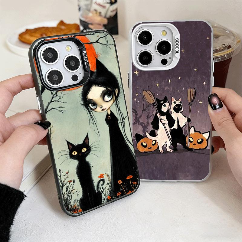 Black Cat Witch Aesthetics Soft Phone Case for iPhone 15 16 17 Pro Max 17Air 16E 14 Plus 13 12 Mini Shockproof Cover Back Shell