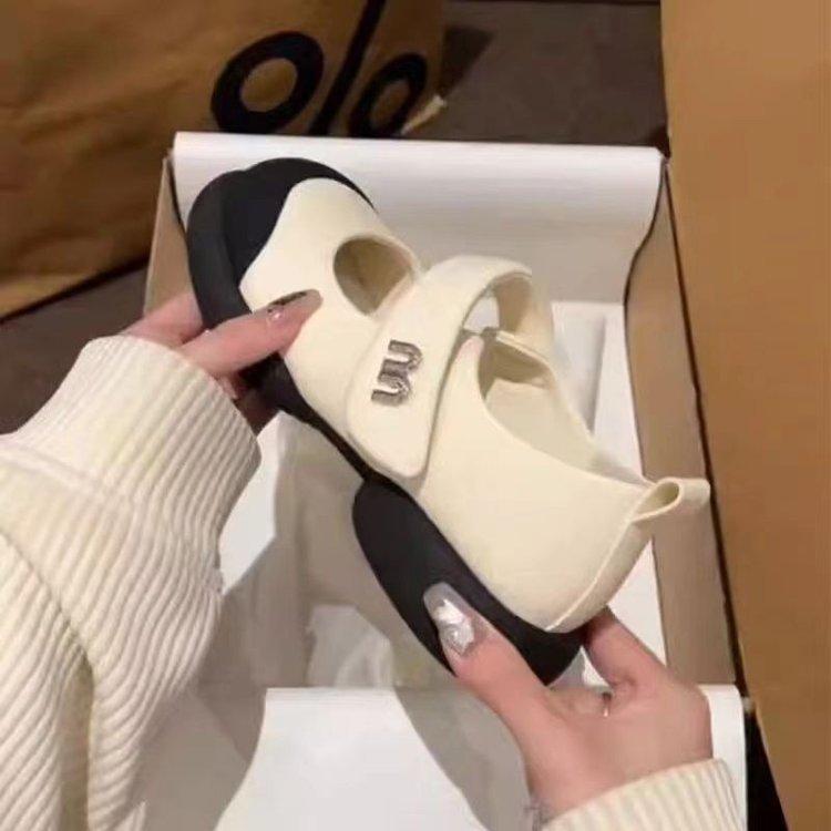 Thick-soled shallow-mouth single shoes women's 2025 spring and summer niche Velcro shoes, foreign-style round head soft-soled Mary Jane shoes