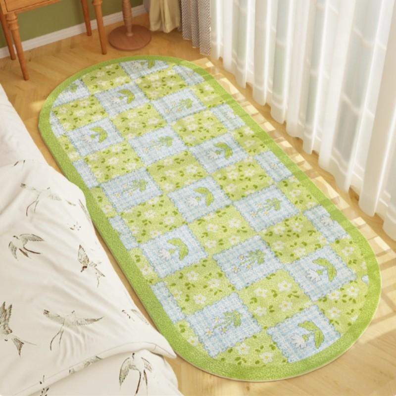 

VIKAMA Summer Fresh and Light Flower Bedroom Bedside Carpet Waterproof Bedside Country-style Plush Floor Mat Home Decoration 50X120CM(1.6X3.9FT