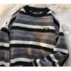 Unisex Striped Crew Neck Knitted Sweater - Autumn/Winter Trend, Hong Kong Style, Loose Fit, Versatile and Cozy.