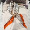 Orange White Women Pure Silk Scarves Hijabs Elegant Chain Design 100% Mulberry Silk Square Neck Scarf Shawl 86*86cm