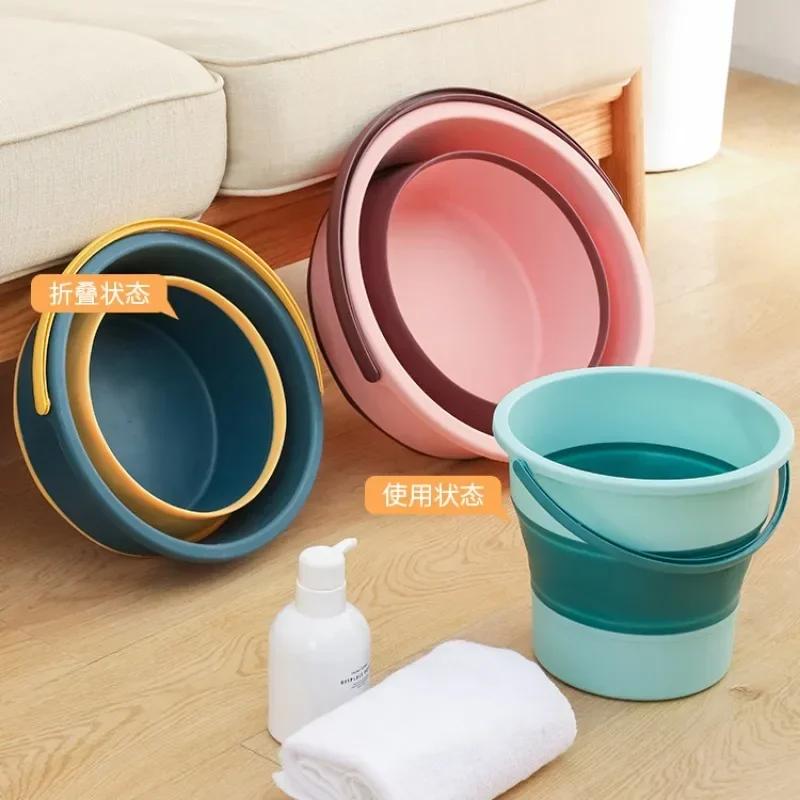 Folding Easy Hold Bucket with Protector Car Wash Fishing Bath Area Tool Silicone Bucket Outdoor Camping Home Supplies 5L10L