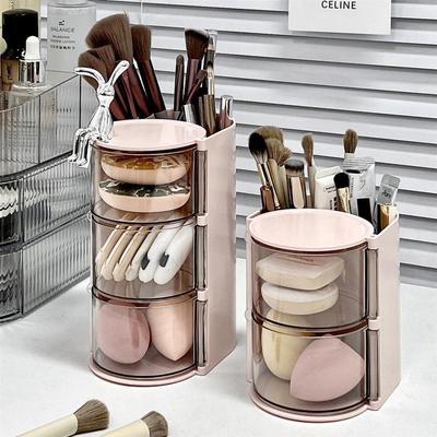 1Pc Cosmetic Organizer Bathroom Makeup Cushion Organizer Beauty Egg Storage Display Case Rotating Compartment Organizer