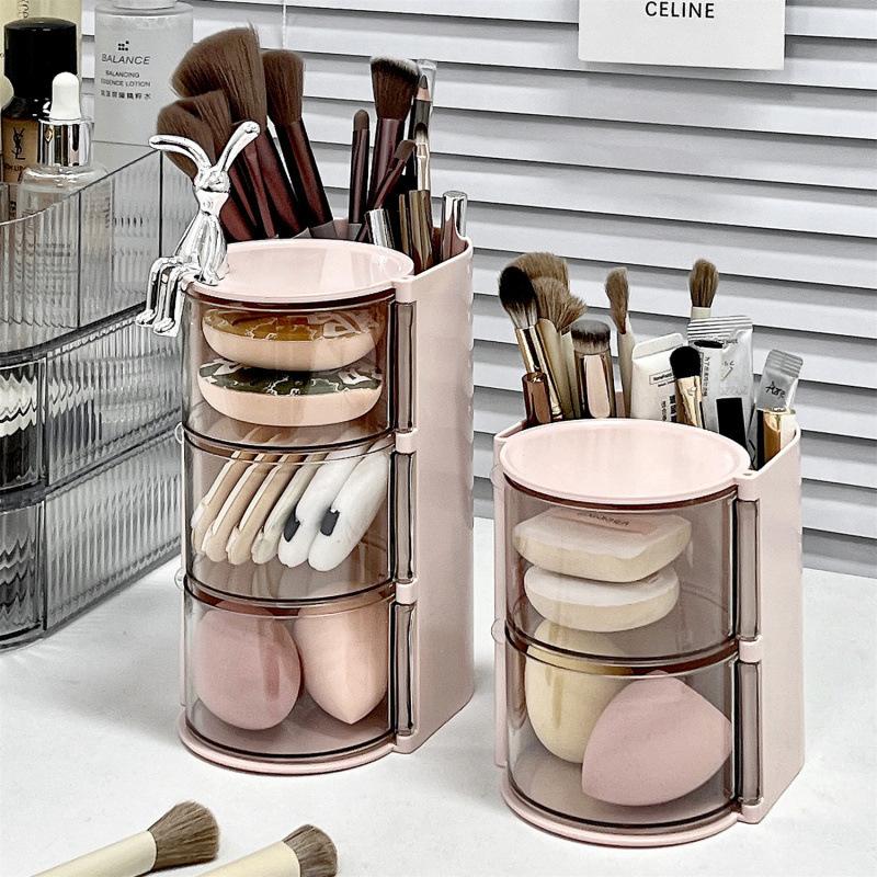 1Pc Cosmetic Organizer Bathroom Makeup Cushion Organizer Beauty Egg Storage Display Case Rotating Compartment Organizer
