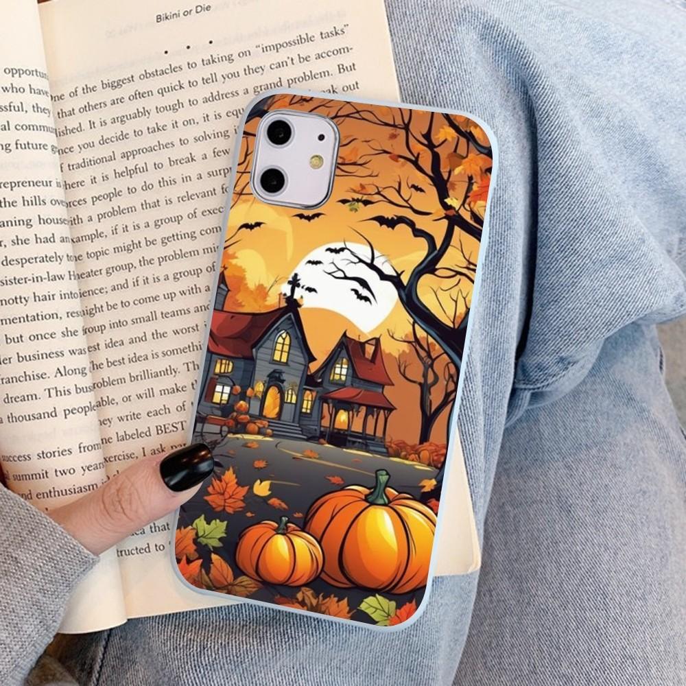 Pumpkin Happy Fall Autumn Phone Case For IPhone 14 11 12 13 Mini Pro Xs Max 8 7 6 6S Plus X XR Solid Candy Color Case