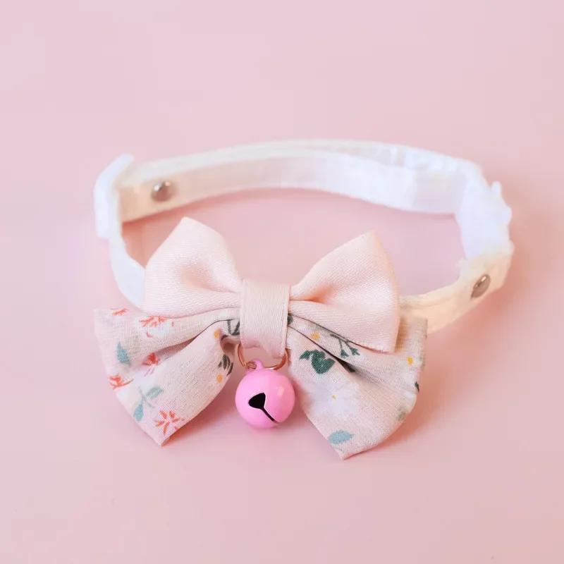 

1pc Bow Pet Cat Collar Flower Adjustable Safety with Bell Ring Necklace for Cat Puppy Small Dog Bow-tie Pet Accessories 30-48cm рожевий