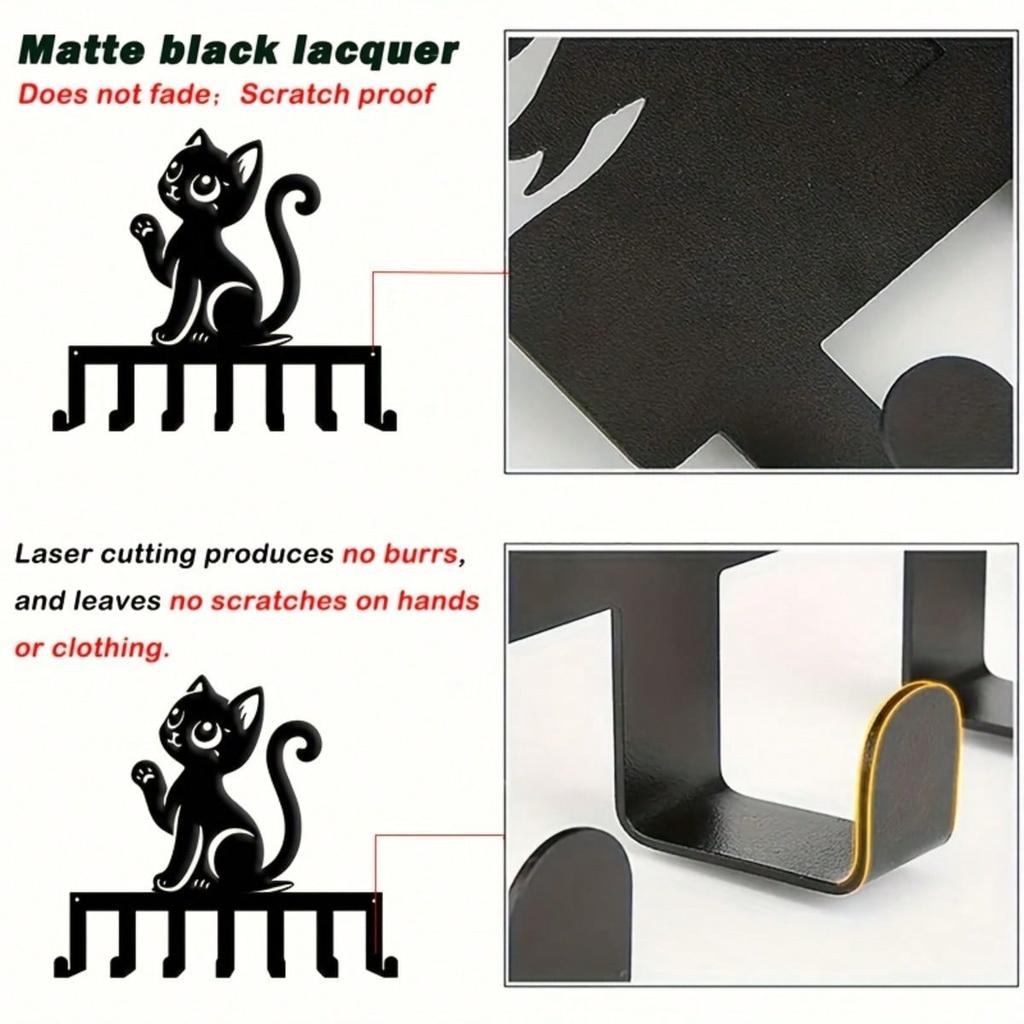 Modern Cat Key Holder Wall Mounted Metal Key Organizer with 7 Hooks Ideal Gift for Cat Lovers