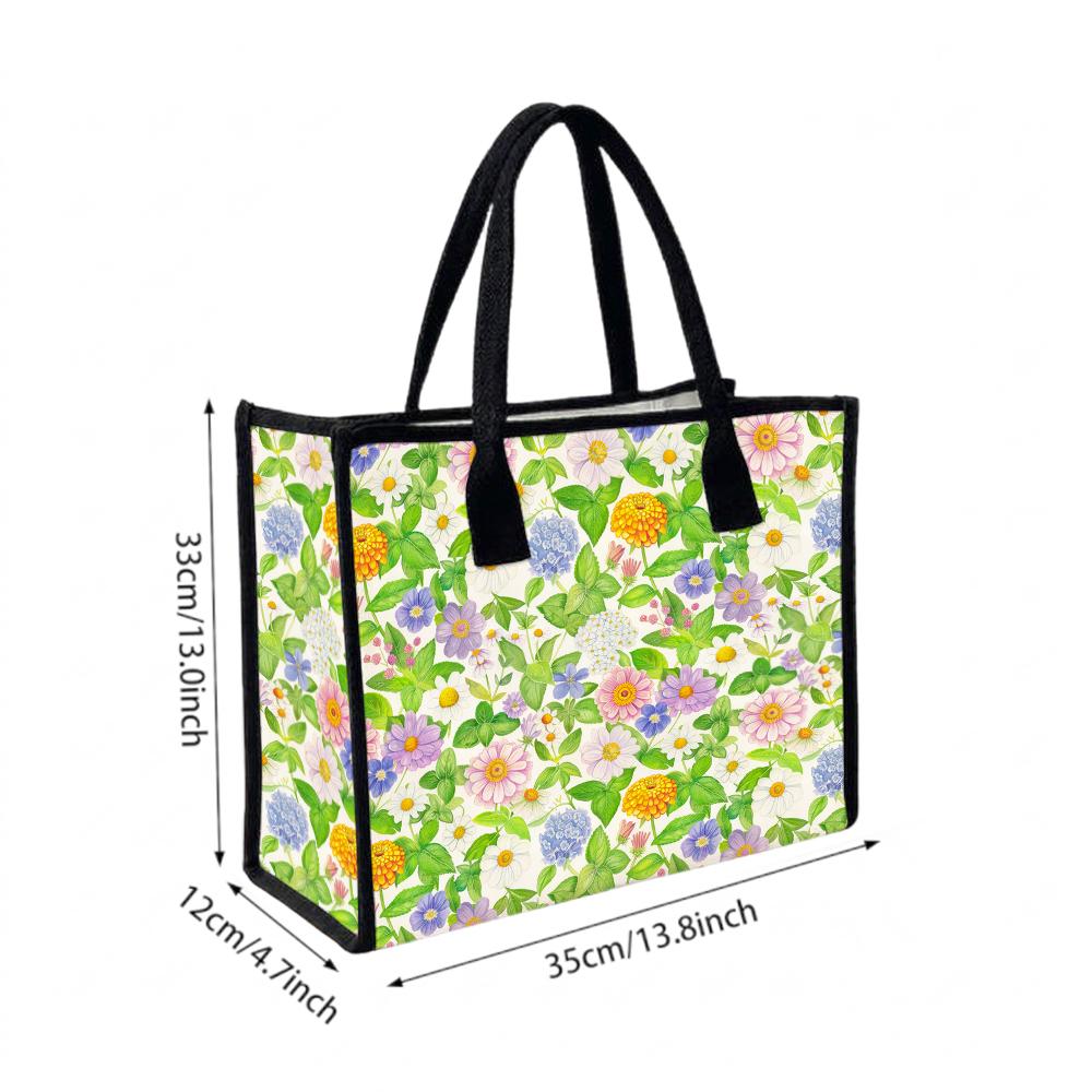 Floral Printed Tote Bag Casual Large Capacity Daily Handbag For Women Outdoor Shopping