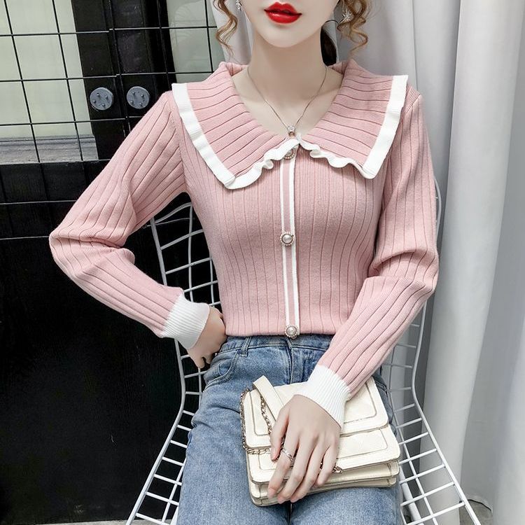 Pulover cu guler pentru păpuși Pulover tricotat Femei cu mâneci lungi de toamnă și iarnă, cu croiala subțire și temperament versatil, Top la modă