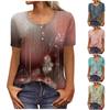 Women Short Sleeve V Neck Button Front T Shirt Casual Floral Print Lightweight Soft Fabric Top