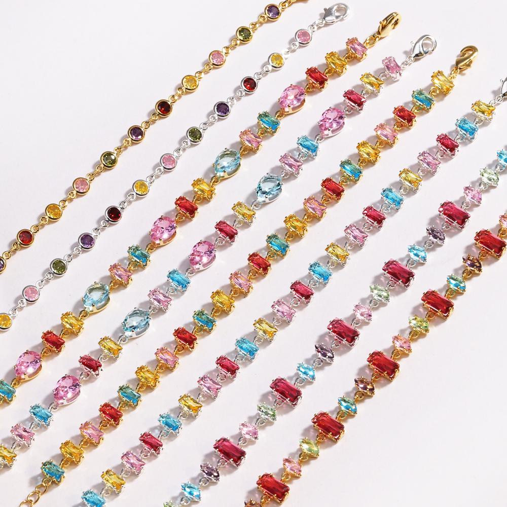 2026 New Sparkling Colorful Crystal Bracelets for Women Ins Metal Chain Bracelet Party Jewelry Valentine's Day Gift