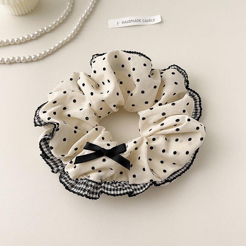 

Lace Floral Polka Dot Bow Hair Tie - 15CM, Large Ponytail Accessory бежевий