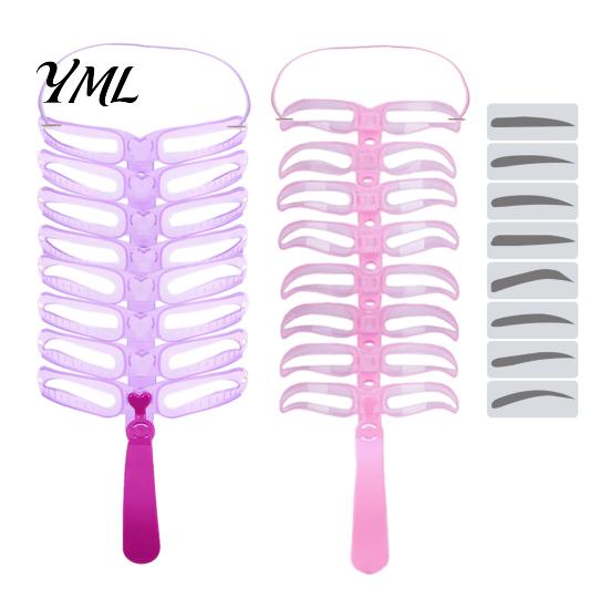 Easy Brow Shaping Tool 1/2 Sets Eyebrow Stencil Kit, 8 Shape Template with Handle & Portable Headband, Reusable Drawing Guide Tools for Women Beginner