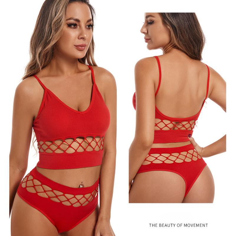 Hollow Underwear Set for Women with Small Breasts Push Up Bra Without Rims Plus Size Sports Camisole